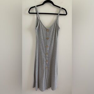 See You Monday Grey Ribbed Button-Front Sleeveless Midi Dress Size Medium